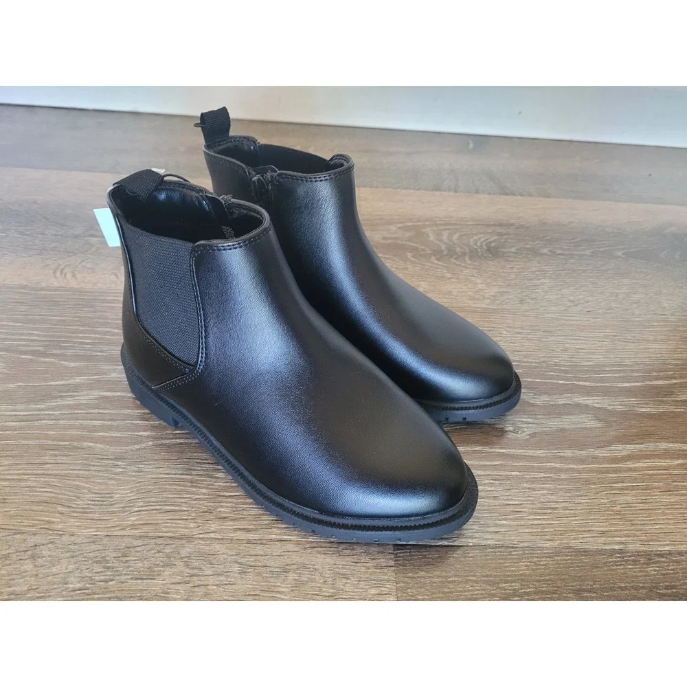 Cat & Jack Kids Black Faux Leather Chelsea Ankle Boots Side Zipper 13 NEW #5